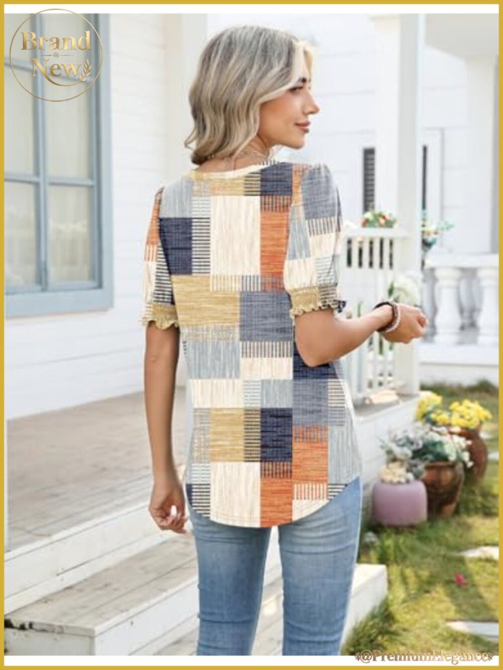 Women's V-Neck Puff Sleeve T-Shirt Summer Blouse Stretchy Knit - Picture 3 of 6